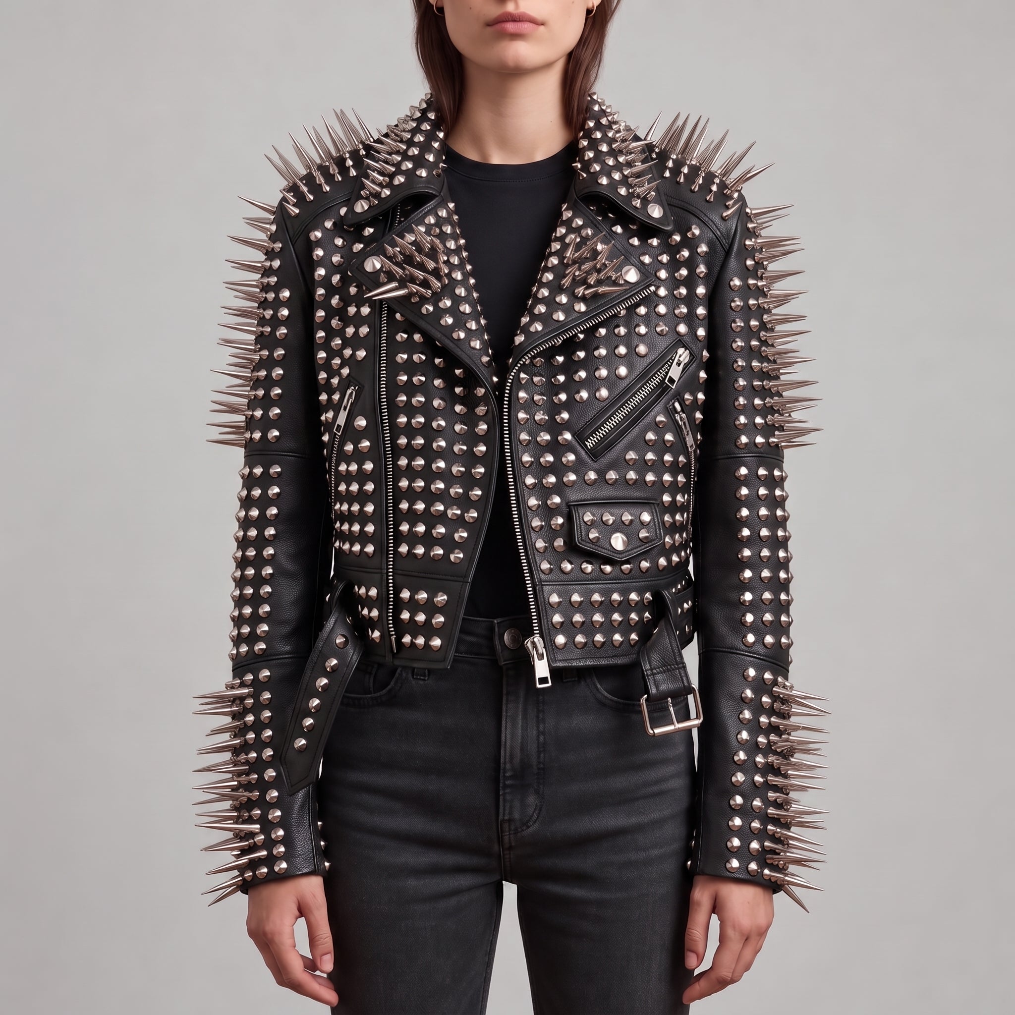 Women's Black Cropped Leather Perfecto Biker Jacket — Ayrton