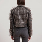 Women's Black Cropped Leather Perfecto Biker Jacket — Ayrton