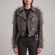Women's Black Cropped Leather Perfecto Biker Jacket — Ayrton
