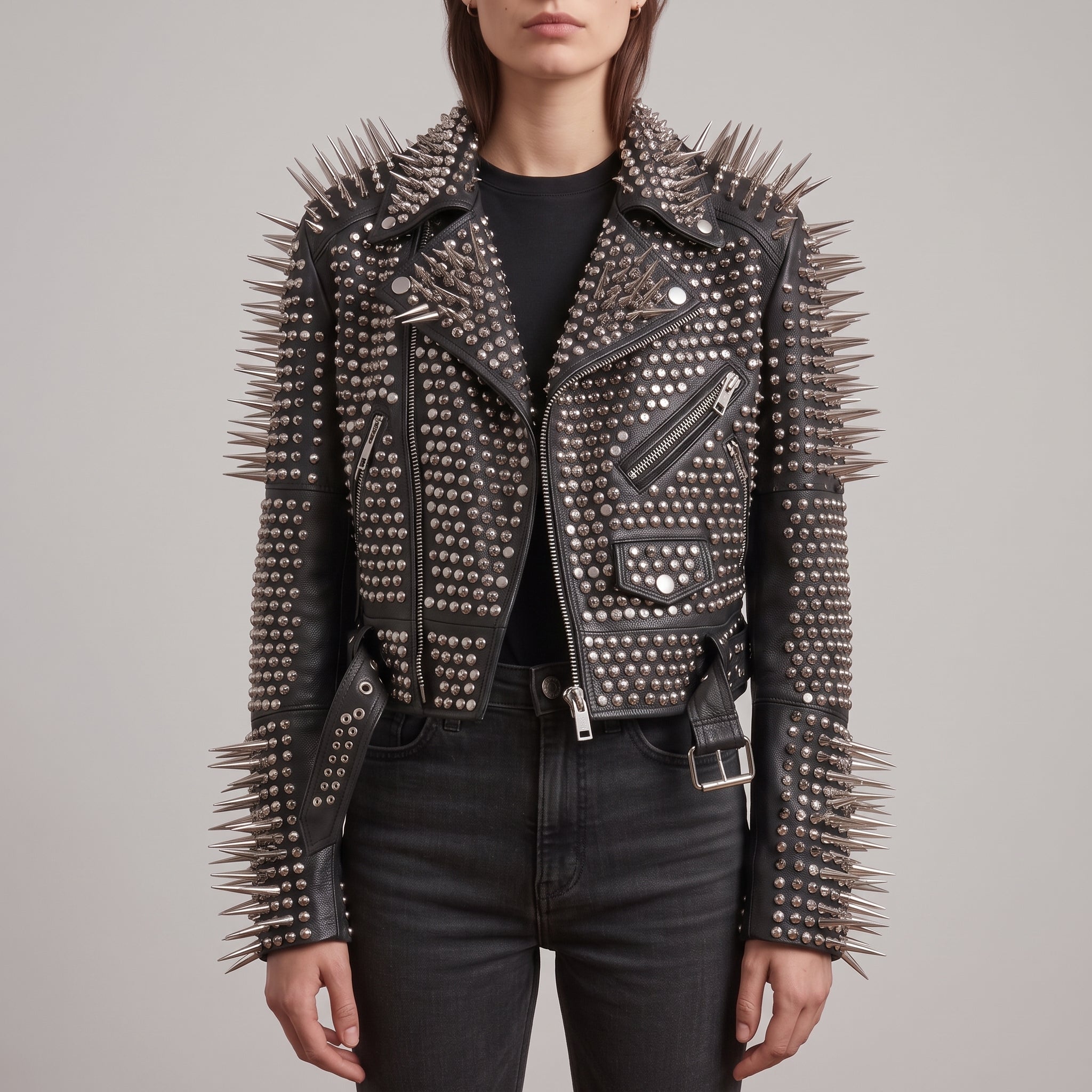 Women's Black Cropped Leather Perfecto Biker Jacket — Ayrton