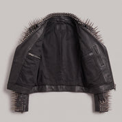 Women's Black Cropped Leather Perfecto Biker Jacket — Ayrton