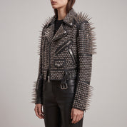 Women's Black Cropped Leather Perfecto Biker Jacket — Ayrton