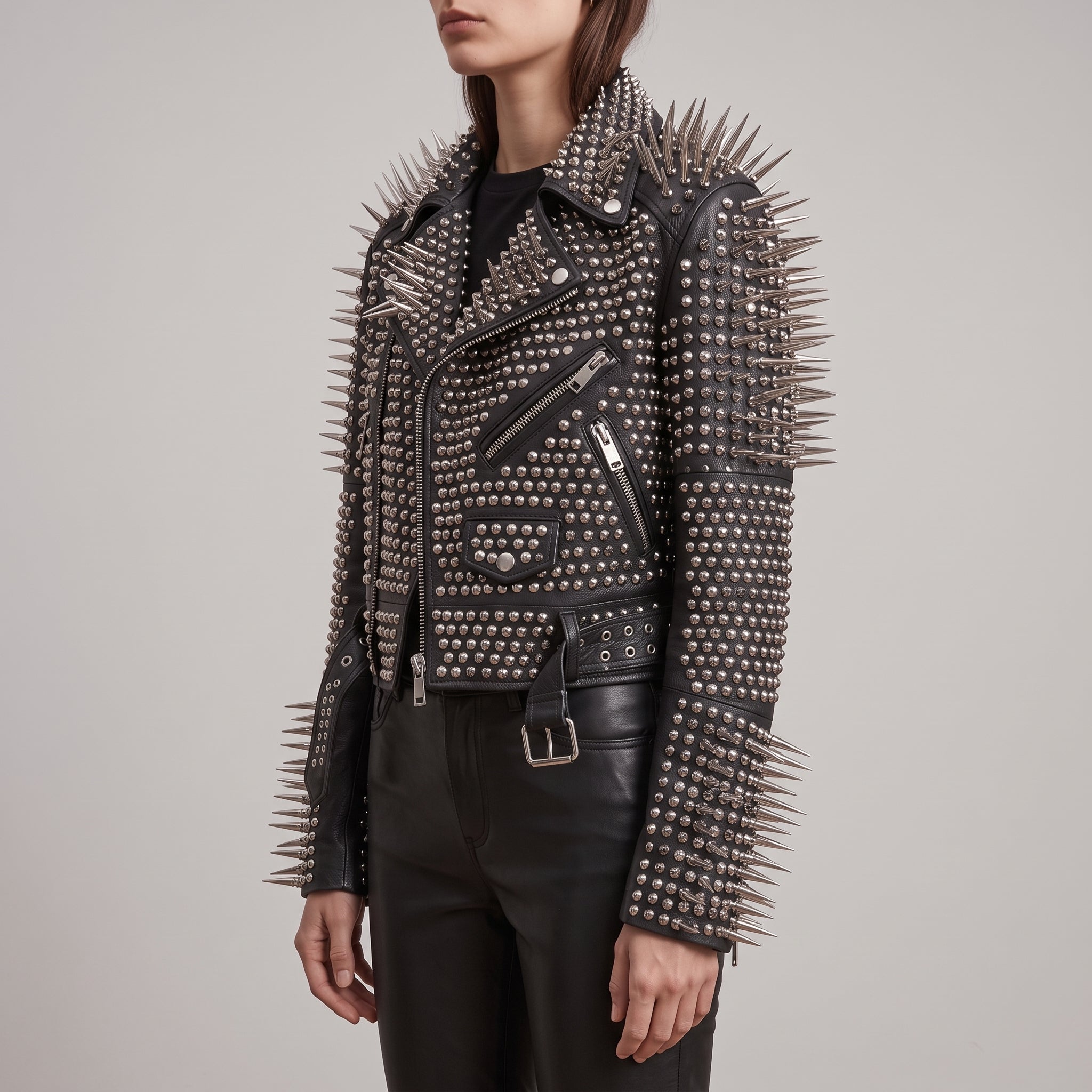 Women's Black Cropped Leather Perfecto Biker Jacket — Ayrton