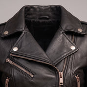 Women's Black Cropped Leather Perfecto Jacket — Bealings