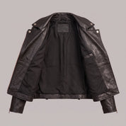 Women's Black Cropped Leather Perfecto Jacket — Bealings