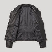 Women's Black Frill Detail Leather Biker Jacket — Alcester