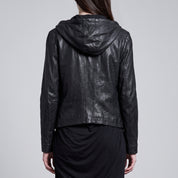 Women's Black Hooded Leather Biker Jacket — Greenwell