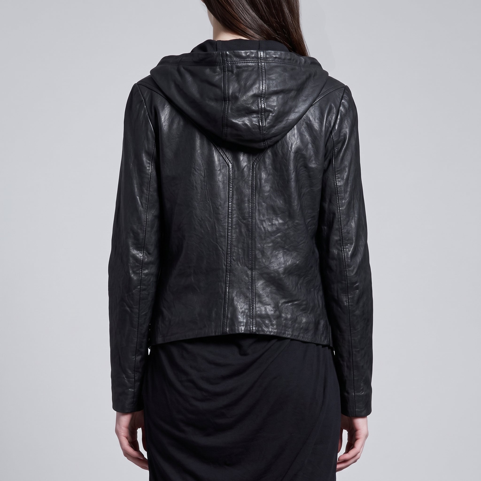 Women's Black Hooded Leather Biker Jacket — Greenwell