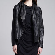 Women's Black Hooded Leather Biker Jacket — Greenwell