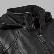 Women's Black Hooded Leather Bomber Jacket — Arnott