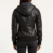 Women's Black Leather Bomber Jacket — Dunthorpe
