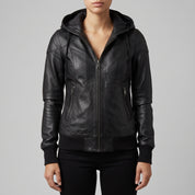Women's Black Leather Bomber Jacket — Dunthorpe