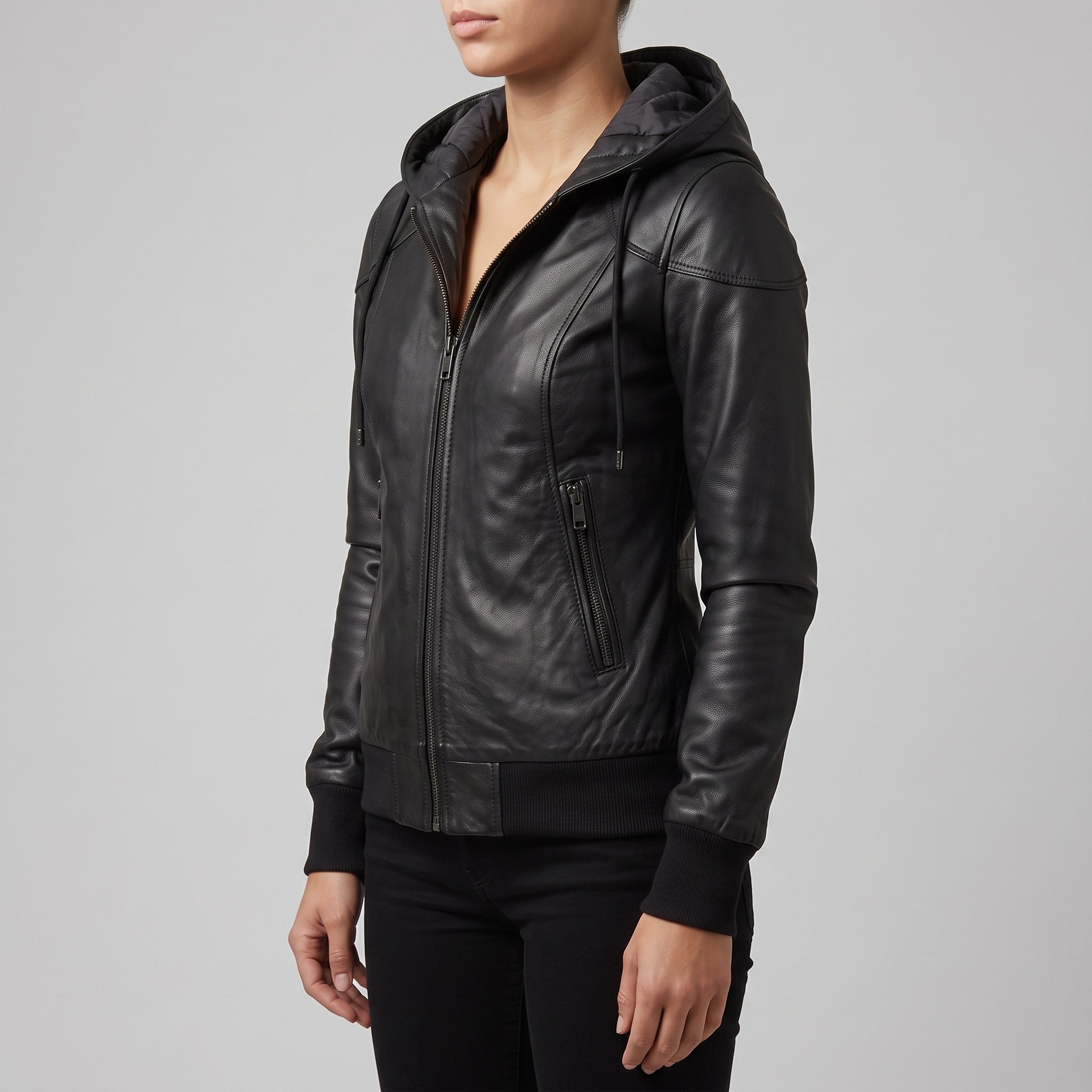 Women's Black Leather Bomber Jacket — Dunthorpe