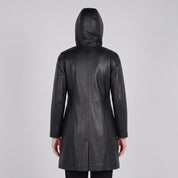 Women's Black Hooded Leather Jacket — Baldwin