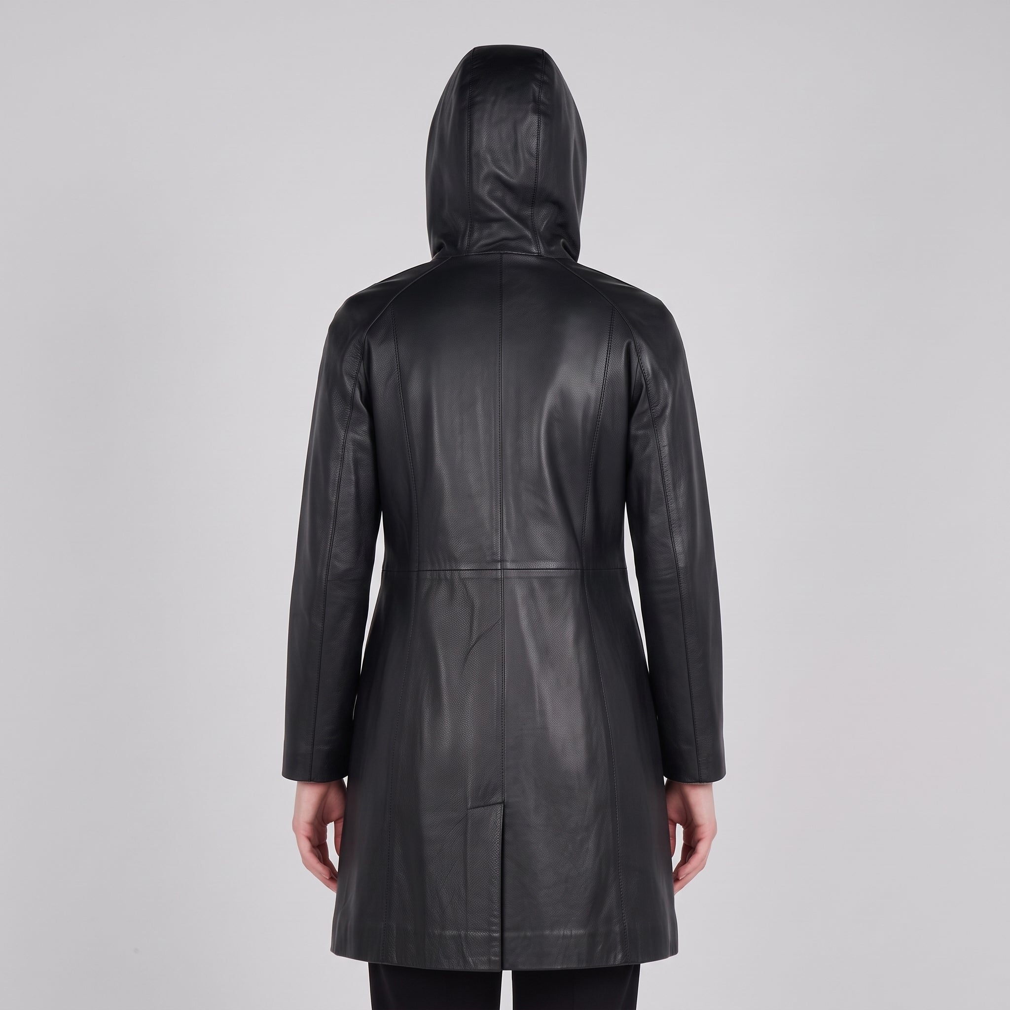 Women's Black Hooded Leather Jacket — Baldwin