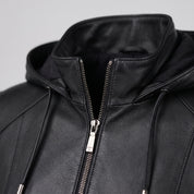 Women's Black Hooded Leather Jacket — Baldwin