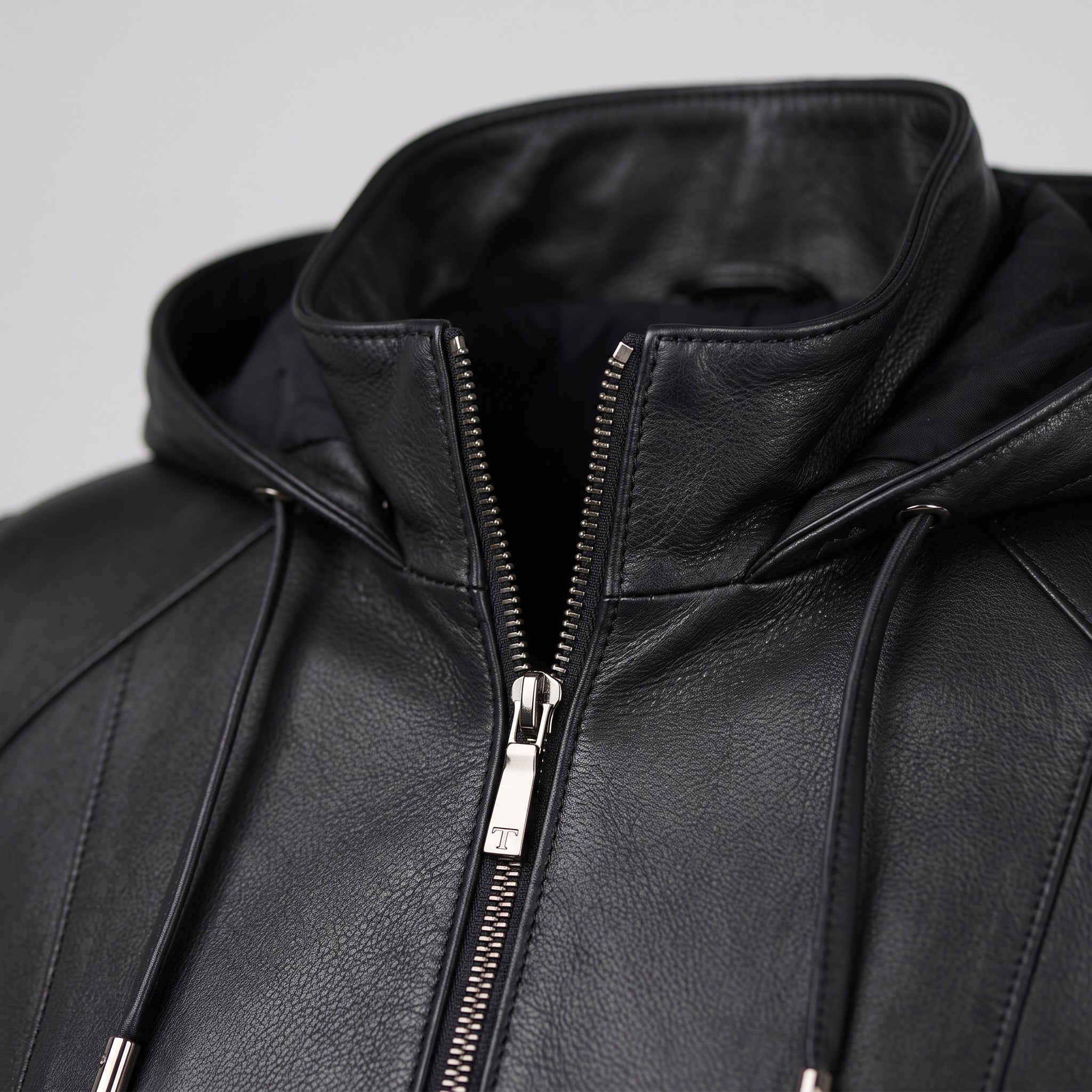 Women's Black Hooded Leather Jacket — Baldwin