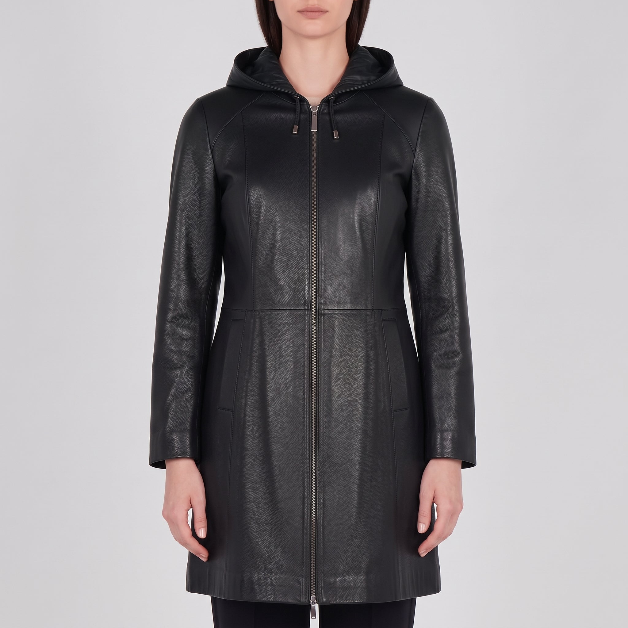 Women's Black Hooded Leather Jacket — Baldwin