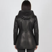Women's Black Hooded Leather Jacket — Strode