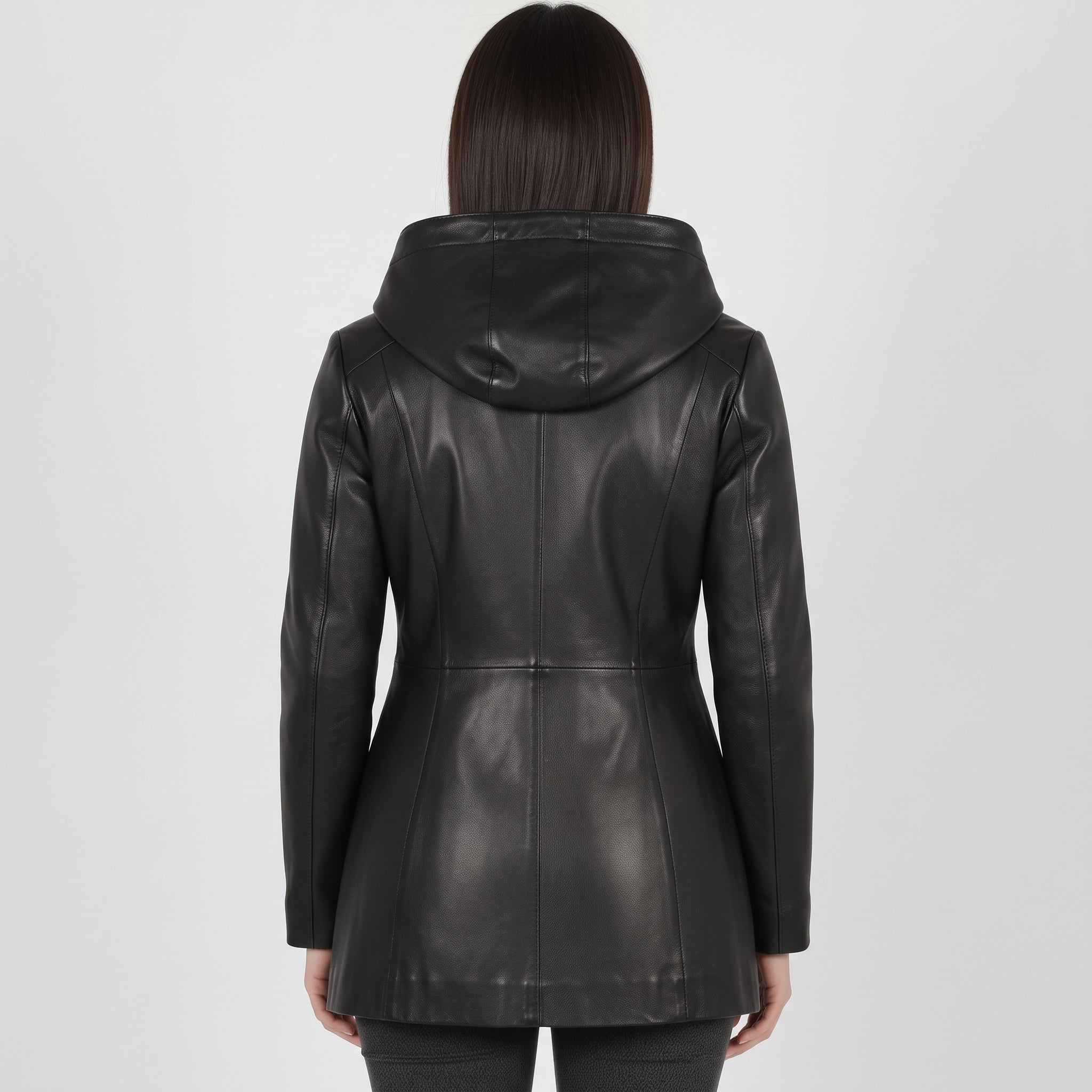 Women's Black Hooded Leather Jacket — Strode