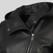 Women's Black Hooded Leather Jacket — Strode