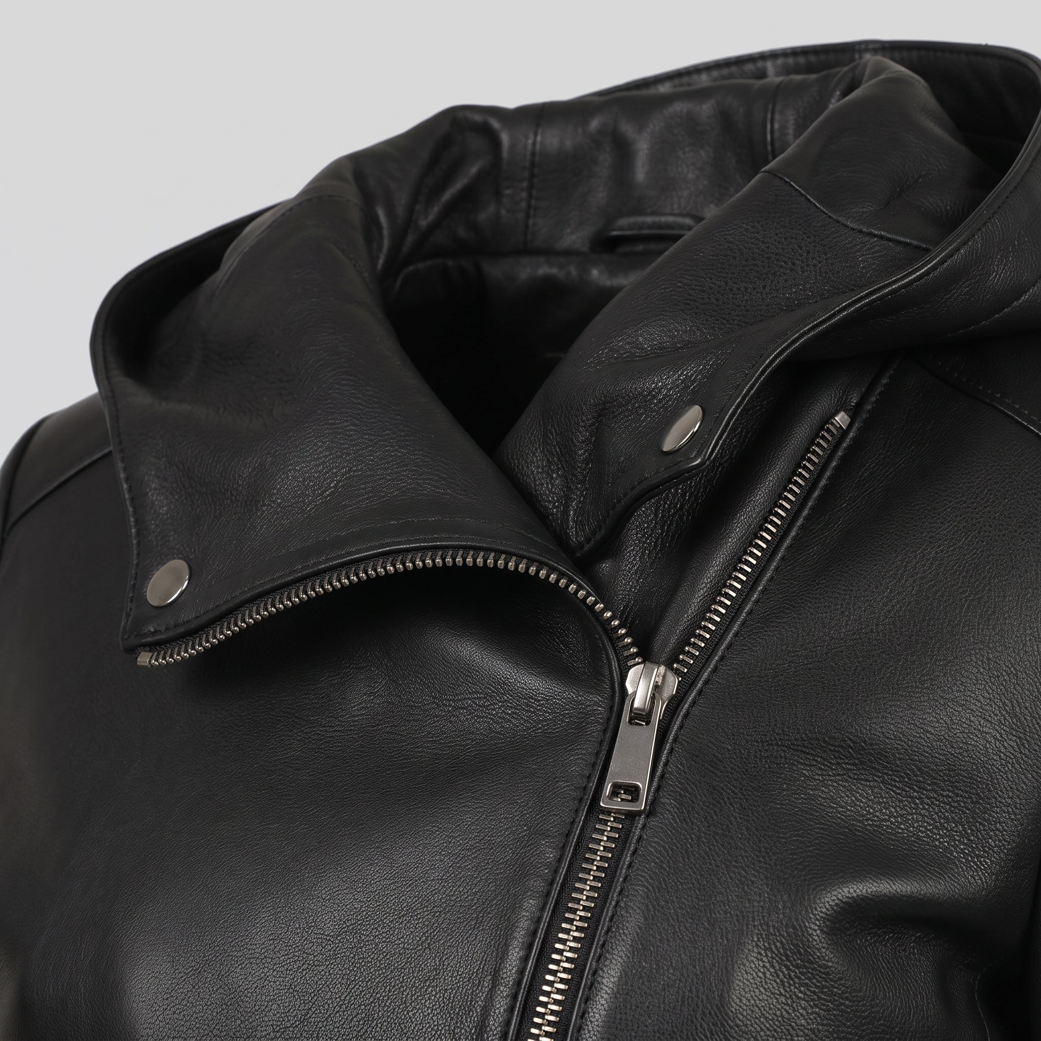 Women's Black Hooded Leather Jacket — Strode