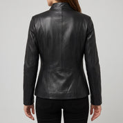 Women's Black Leather Biker Jacket — Ackridge