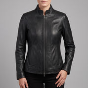 Women's Black Leather Biker Jacket — Ackridge