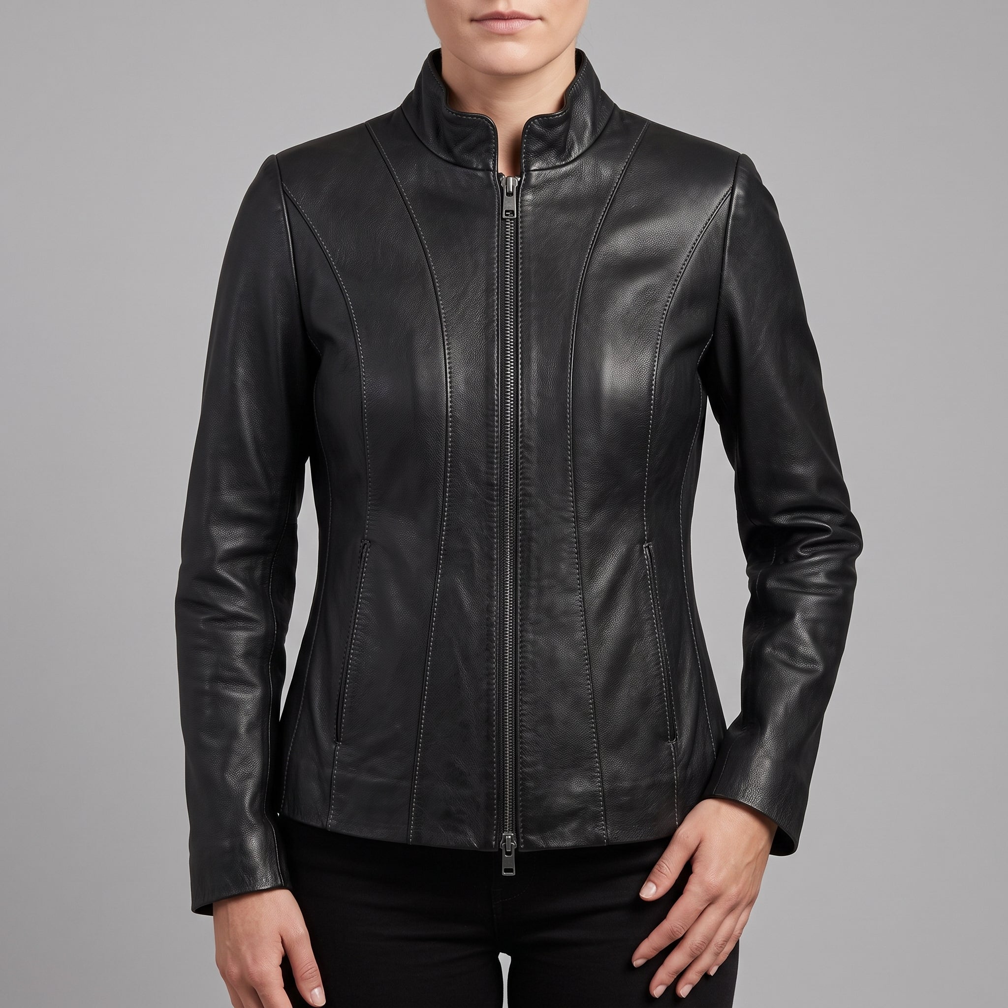 Women's Black Leather Biker Jacket — Ackridge