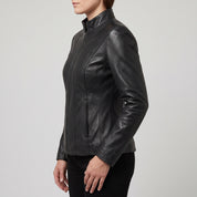 Women's Black Leather Biker Jacket — Ackridge