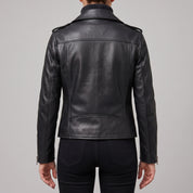 Women's Black Leather Biker Jacket — Acrefield
