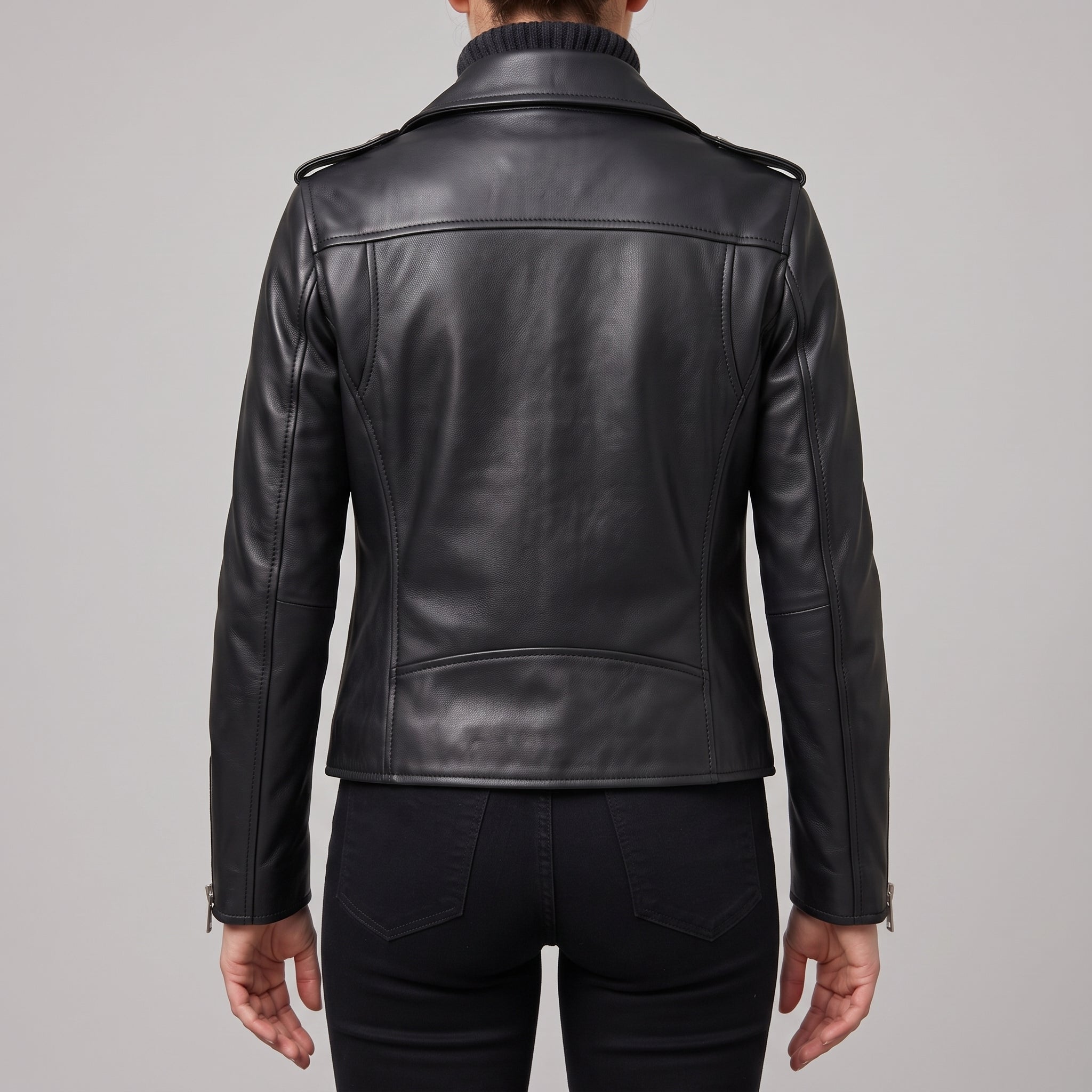 Women's Black Leather Biker Jacket — Acrefield