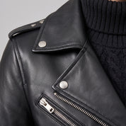 Women's Black Leather Biker Jacket — Acrefield