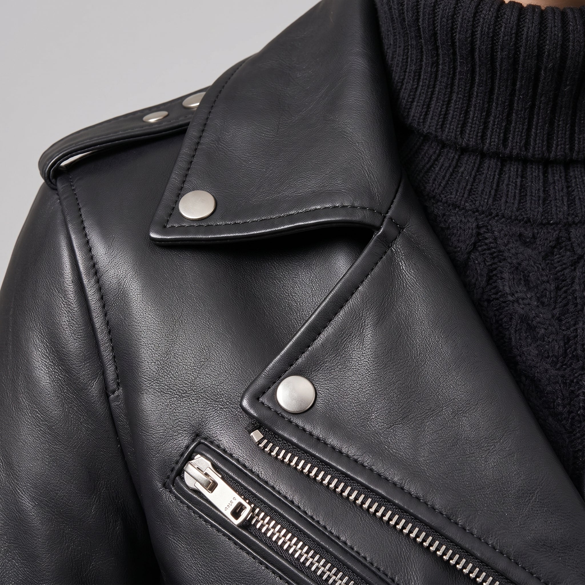 Women's Black Leather Biker Jacket — Acrefield