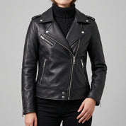 Women's Black Leather Biker Jacket — Acrefield