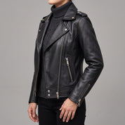 Women's Black Leather Biker Jacket — Acrefield
