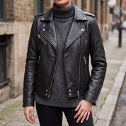 Women's Black Leather Biker Jacket — Acrefield