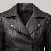 Women's Black Leather Biker Jacket — Bagendon
