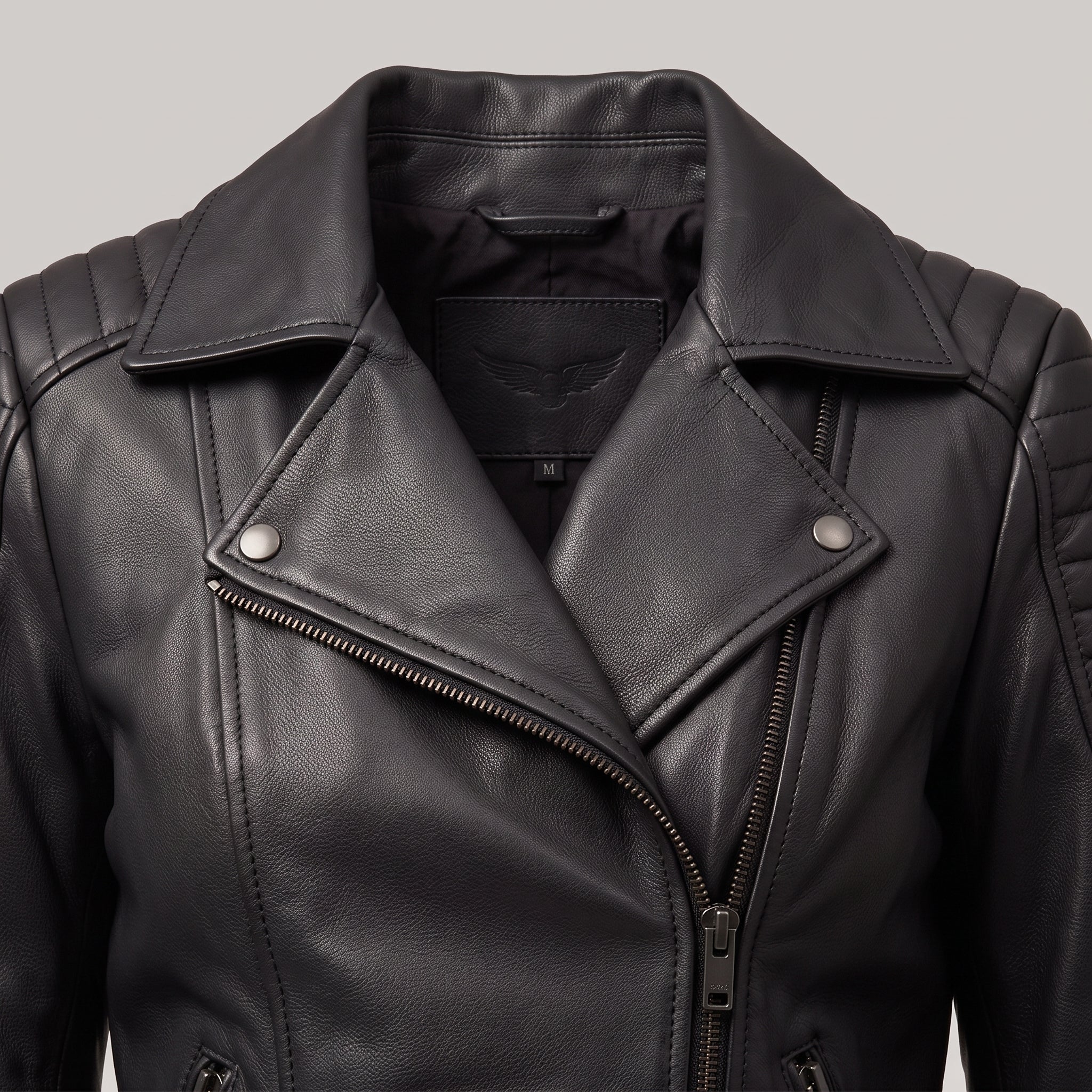 Women's Black Leather Biker Jacket — Bagendon