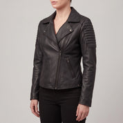 Women's Black Leather Biker Jacket — Bagendon