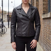 Women's Black Leather Biker Jacket — Bagendon
