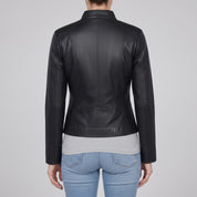 Women's Black Leather Biker Jacket — Cary