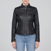 Women's Black Leather Biker Jacket — Cary