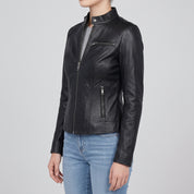 Women's Black Leather Biker Jacket — Cary