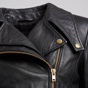 Women's Black Leather Biker Jacket — Darley