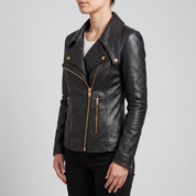Women's Black Leather Biker Jacket — Darley
