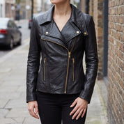 Women's Black Leather Biker Jacket — Darley