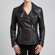 Women's Black Leather Biker Jacket — Darley