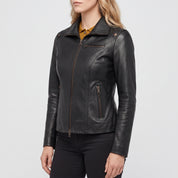 Women's Black Leather Biker Jacket — Drayford