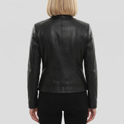 Women's Black Leather Biker Jacket — Finley
